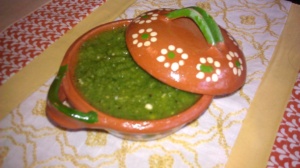 Salsa verde with tomatillos, serrano chiles and garlic