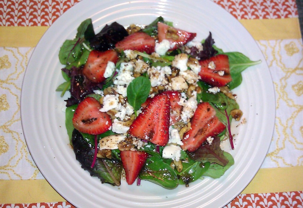 Strawberry Salad with feta cheese and walnuts