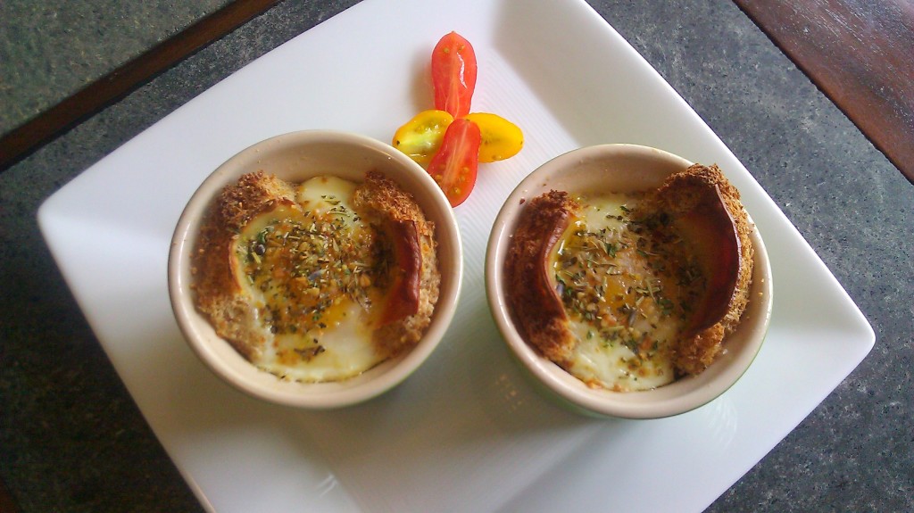 Eggs with gruyere and buttery bread