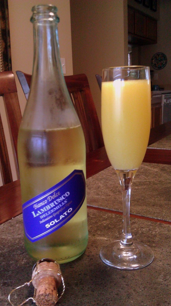 Mimosa with lambrusco bubbly and orange juice