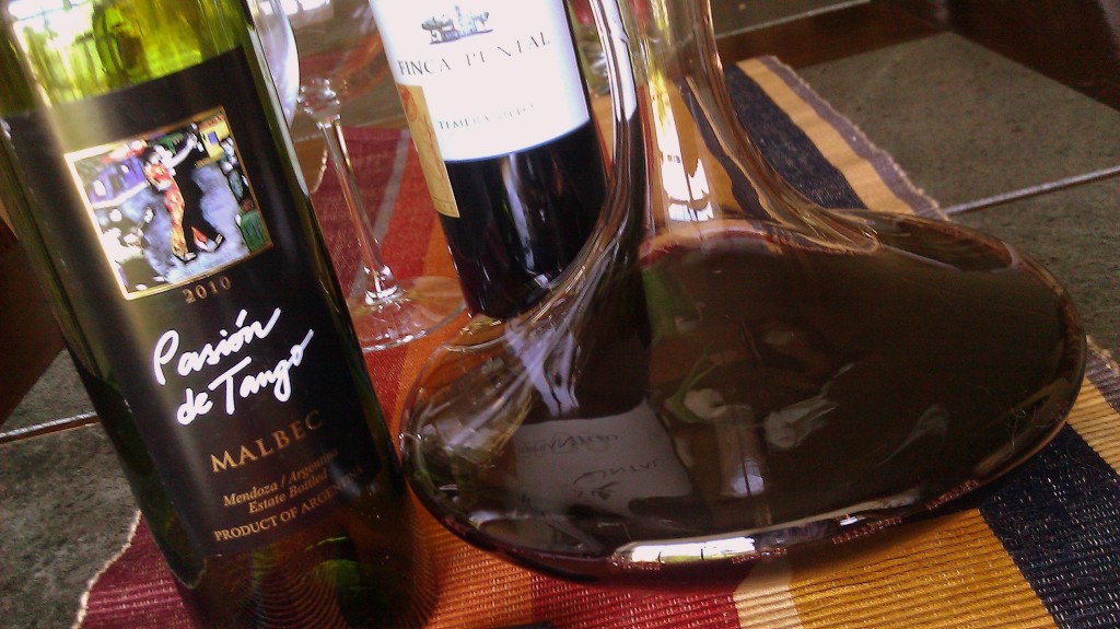 Using a decanter to aerate the red wine to improve overall taste before enjoying wine