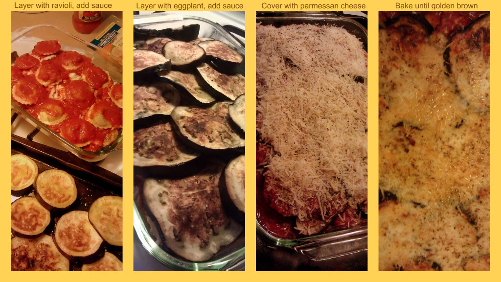 Process for baking Eggplant Parmesan with Ravioli
