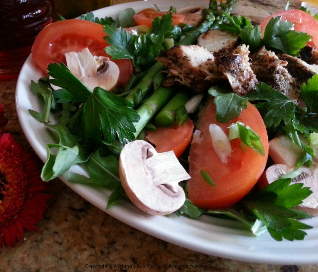 Grilled Turkey Tenderloin Mushroom Salad with Greens and Steamed Asparagus #ABRecipes