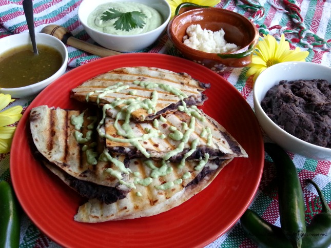 Refried Beans Cheese Quesadilla with avocado crema #GoAutentico #QuesadillaCookOff #ad Refried Beans and Cheese Quesadilla #GoAutentico #QuesadillaCookOff #ad