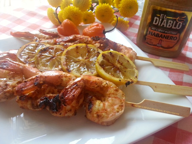 Finger Licking Grilled Tiger Shrimp Kebabs with El Diablo Habanero Mustard #ABRecipes