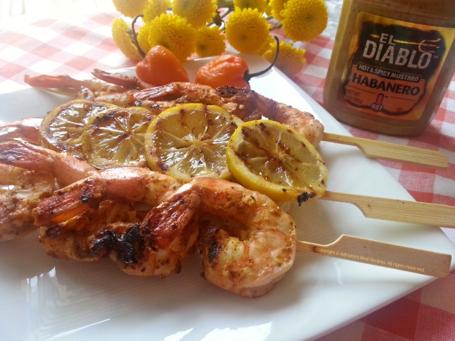 Finger Licking Grilled Tiger Shrimp Kebabs with El Diablo Habanero Mustard #ABRecipes Finger Licking Grilled Tiger Shrimp Kebabs with El Diablo Habanero Mustard #ABRecipes