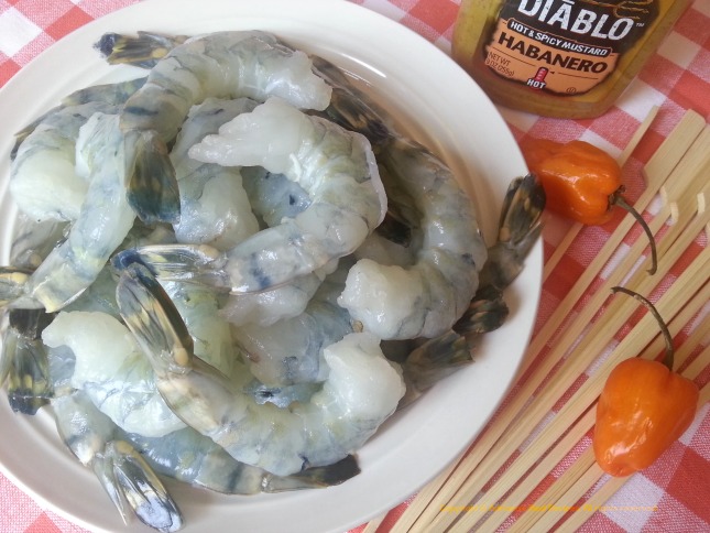 Ingredients for preparing the Grilled Tiger Shrimp Kebabs with El Diablo Habanero Mustard #ABRecipes