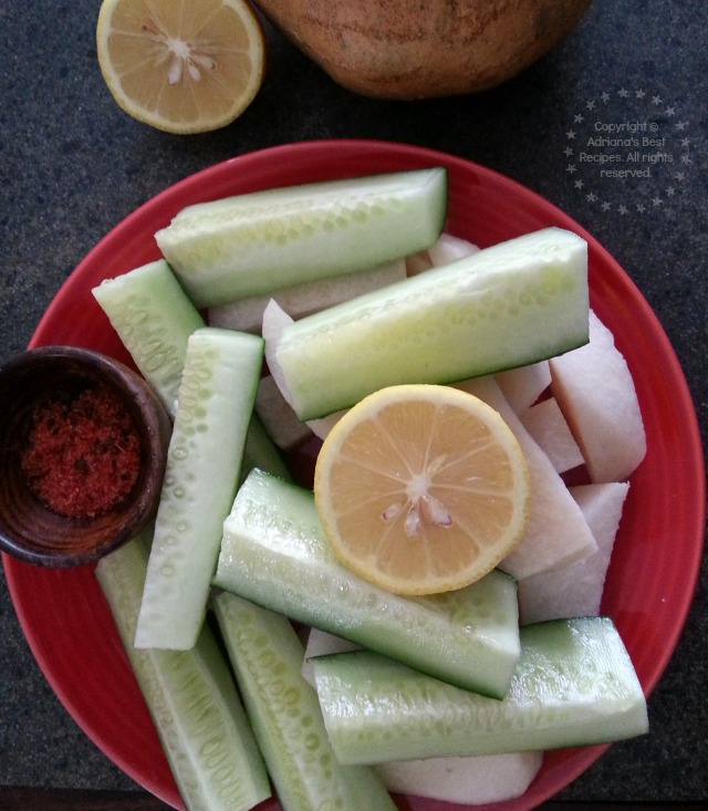 Jicama paired with cucumbers and chamoy #ABRecipes #BacktoSchool