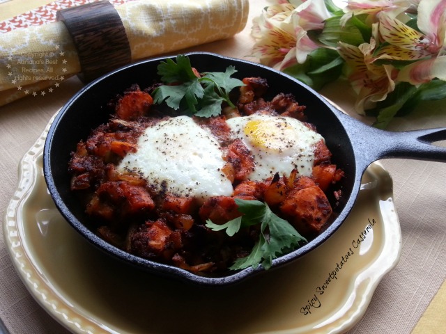 Spicy Sweet Potatoes Casserole with Fresh Farm Eggs