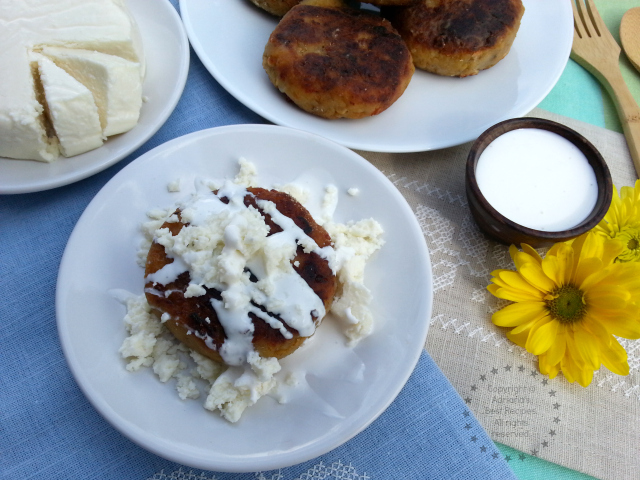 Plantain Tortitas with Crema Mexicana and Cacique Ranchero Queso Fresco