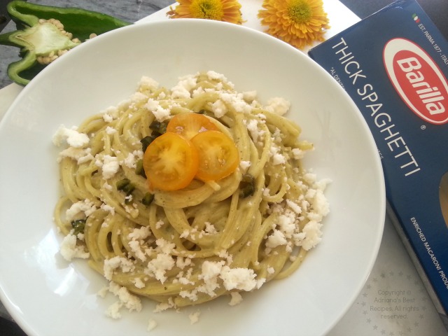 Roasted Poblano Spaghetti Alfredo with Barilla