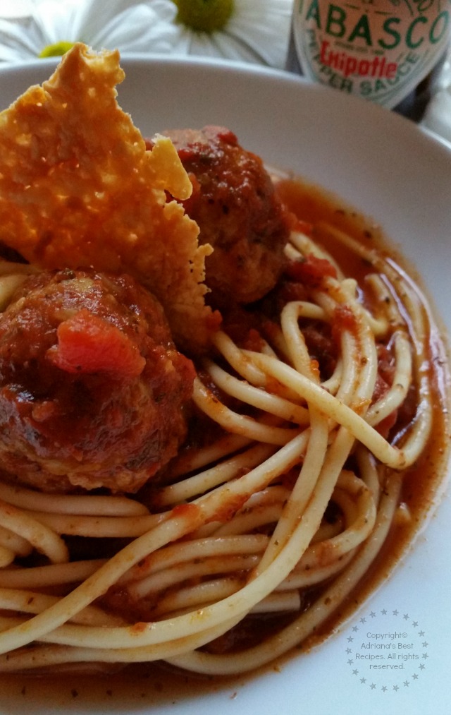 Chipotle Spaghetti and Meatballs favorite holiday party recipe for game day  #SeasonedGreetings #ad