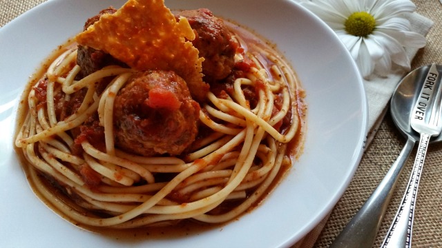 Chipotle Spaghetti and Meatballs seasoned with Tabasco Chipotle #SeasonedGreetings #ad