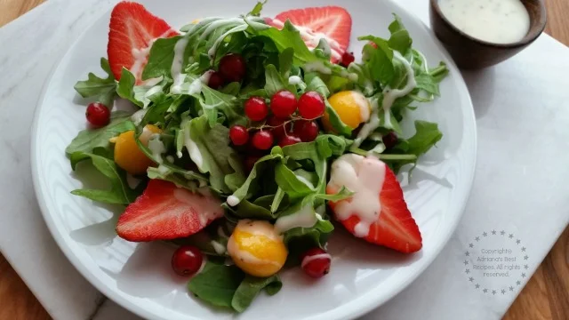 Fresh Arugula Salad with Seasonal Fruits for a romantic dinner for two #FoodieBeMine #ABRecipes Fresh Arugula Salad with Seasonal Fruits for a romantic dinner for two #FoodieBeMine #ABRecipes