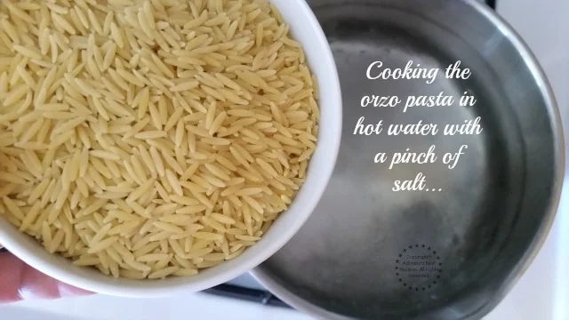 Cooking the orzo in hot water and a pinch of salt #ABRecipes Cooking the orzo in hot water and a pinch of salt #ABRecipes