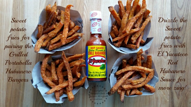 Pairing the grilled portabella habanero burgers with sweet potato fries #KingOfFlavor #ad