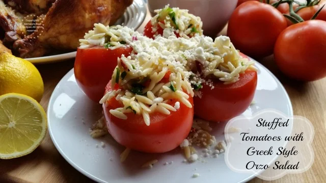 Stuffed Tomatoes with Greek Style Orzo Salad #ABRecipes Stuffed Tomatoes with Greek Style Orzo Salad #ABRecipes