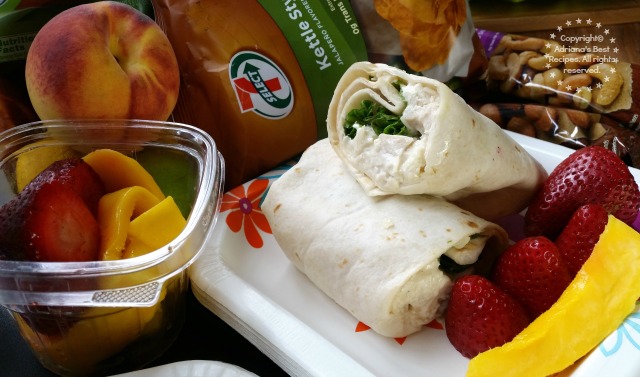 Chicken Cesar Wrap with fresh mango slices and strawberries #7EFresh #ad