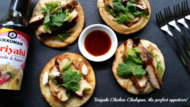 Teriyaki Chicken Chalupas the perfect appetizer recipe #KikkomanSaborLBC #ad Teriyaki Chicken Chalupas the perfect appetizer recipe #KikkomanSaborLBC #ad