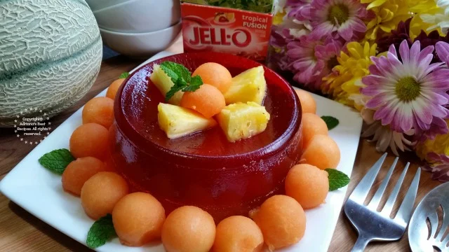 Tropical Melon Jello Dessert Recipe #ComidaKraft #ad Tropical Melon Jello Dessert Recipe #ComidaKraft #ad