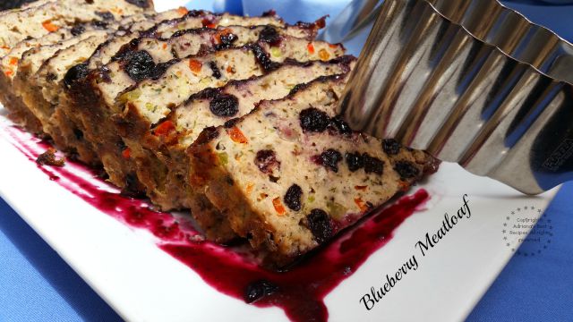 Blueberry Meatloaf made with turkey and dried blueberries plus other spices. Beautiful bite!  #LittleChanges
