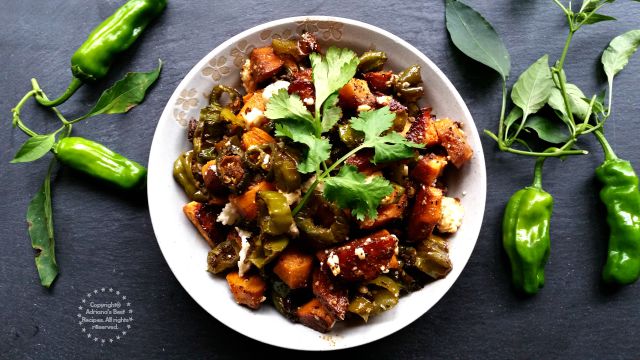 Roasted Yams and Shishito Peppers Hash