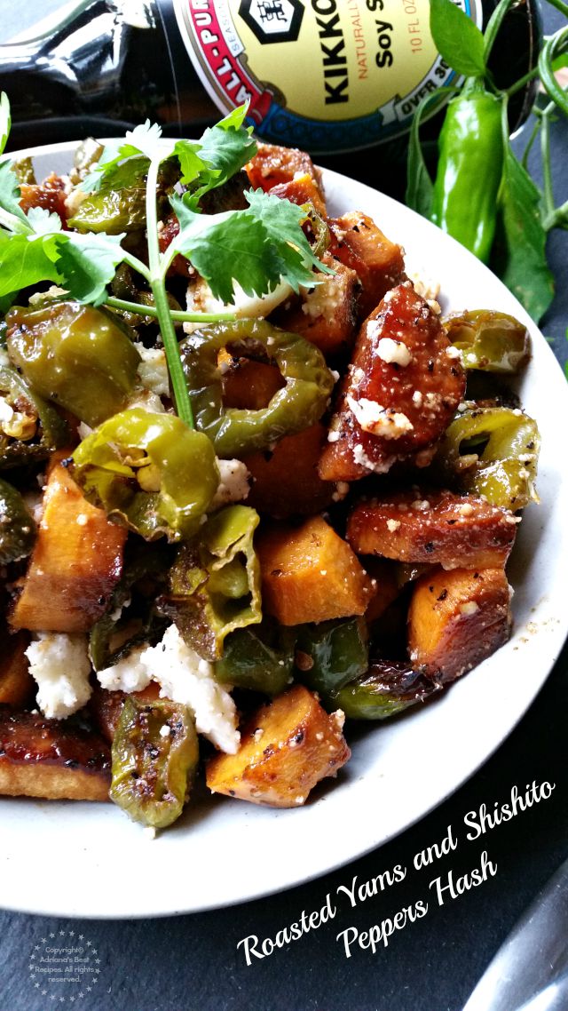 Roasted Yams and Shishito Peppers Hash Savory side dish for a grilling affair #KikkomanSaborLBC #ad