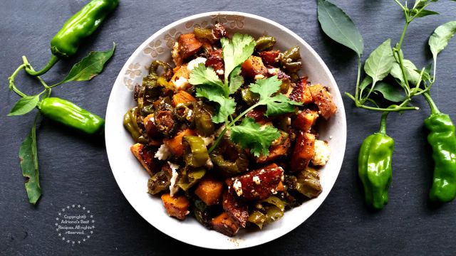 Roasted Yams and Shishito Peppers Hash #KikkomanSaborLBC #ad