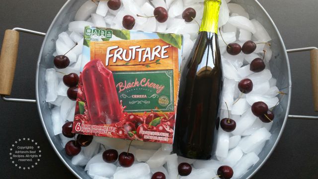 Using for this fun recipe Fruttare Black Cherry fruit bars and chilled non alcoholic pear cider #FruttareLife #ad