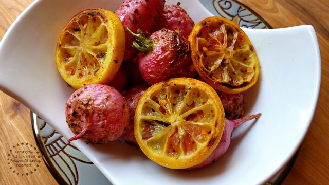 Finishing the roasted radishes with red pepper for a touch of spicy #ABRecipes