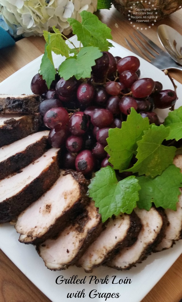 Recipe fro Grilled Pork Loin with Grapes and a Coffee Rub #ABRecipes