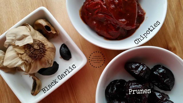 Black garlic chipotles and prunes