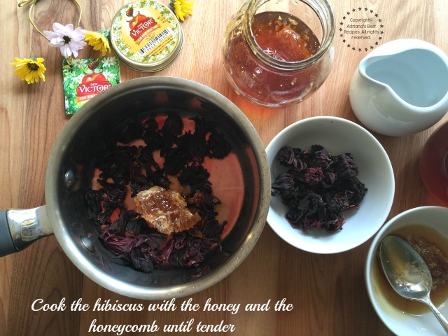 Cook the hibiscus with the honey and the honeycomb until tender #HoneyForHolidays