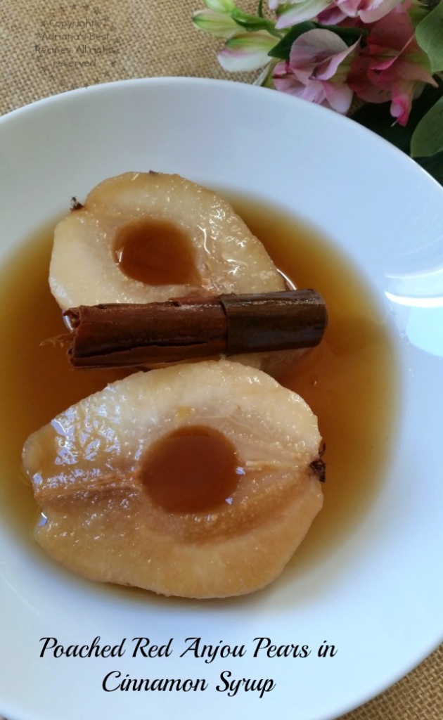 Poached Red Anjou Pears in Cinnamon Syrup