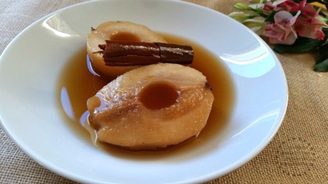 Poached Red Anjou Pears in Cinnamon Syrup perfect for the fall