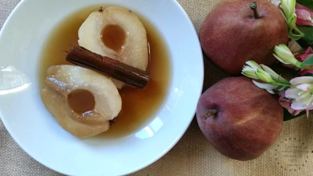 Poached Red Anjou Pears in Cinnamon Syrup simple and humble yet cozy dessert