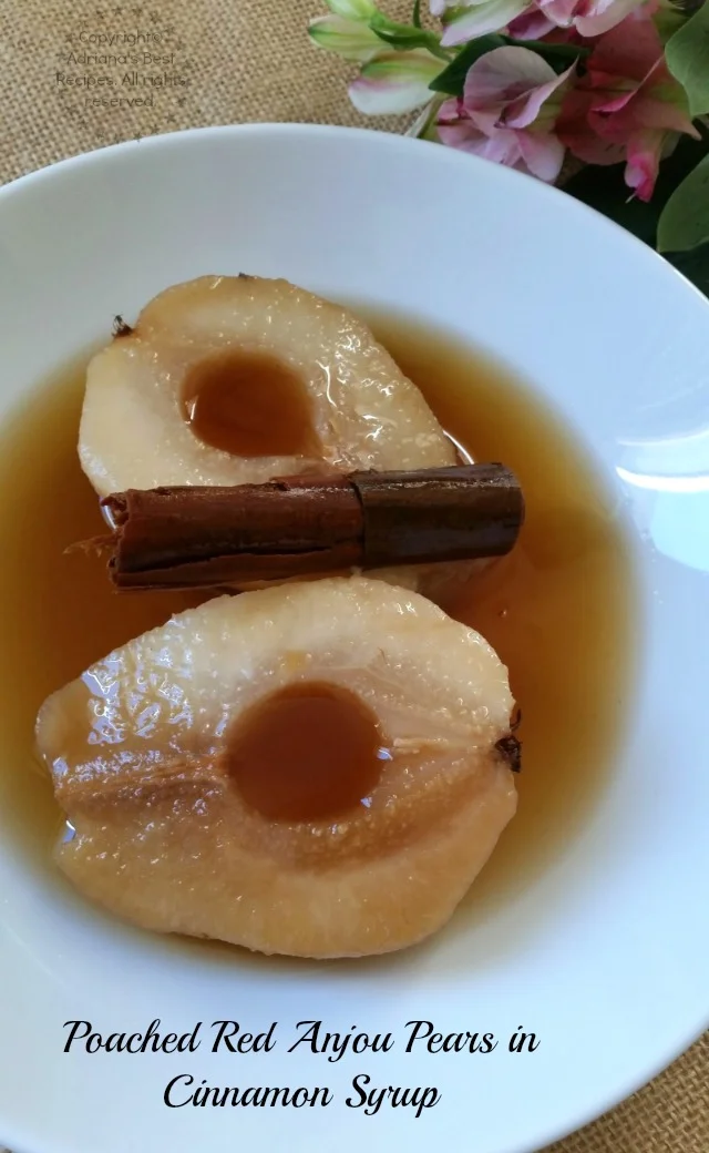 Poached Red Anjou Pears in Cinnamon Syrup