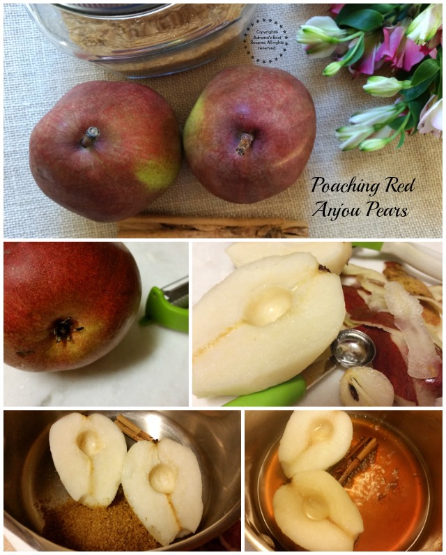 Poaching Red Anjou Pears in Cinnamon Syrup