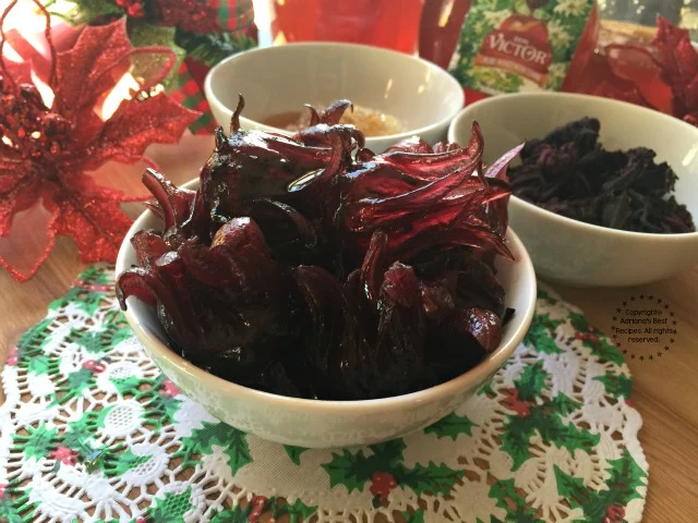 This Hibiscus Flowers in Honeycomb Syrup are great for handmade gourmet gifts, for appetizers and to add to cocktails #HoneyForHolidays This Hibiscus Flowers in Honeycomb Syrup are great for handmade gourmet gifts, for appetizers and to add to cocktails #HoneyForHolidays