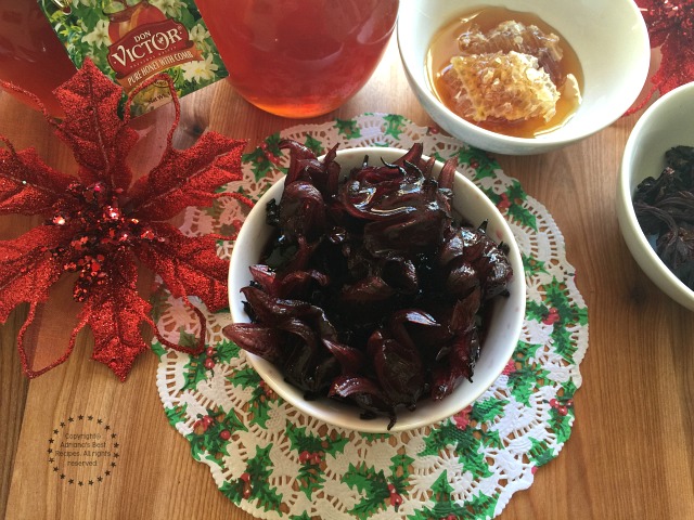 Ready to use Hibiscus Flowers in Honeycomb Syrup #HoneyForHolidays