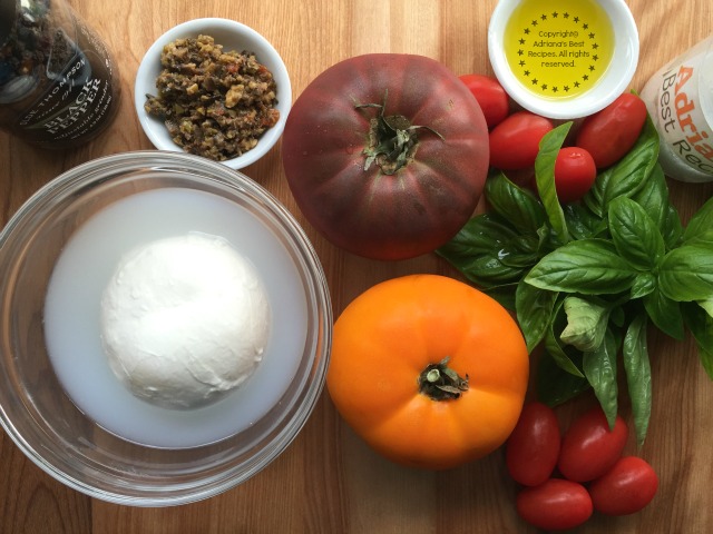 Ingredients for making the Heirloom Tomato and Burrata Salad