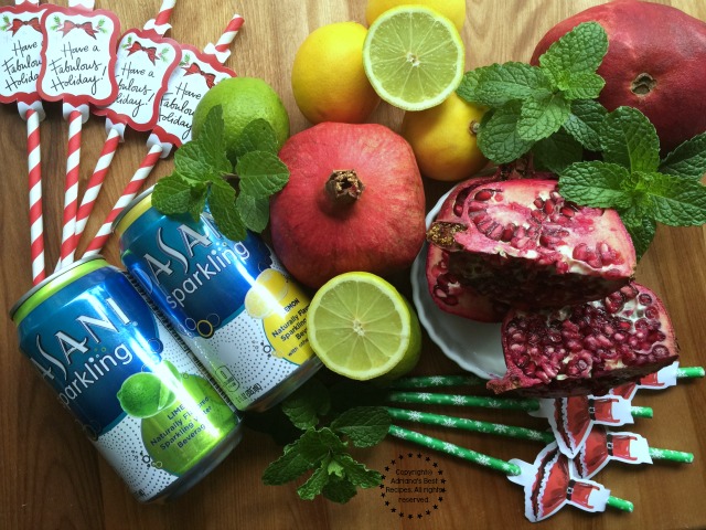 Ingredients for making the Minty Lemon Lime Pomegranate Spritzer #SparklingHolidays #ad 