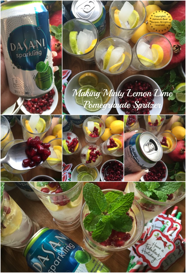 Making Minty Lemon Lime Pomegranate Spritzer #SparklingHolidays #ad