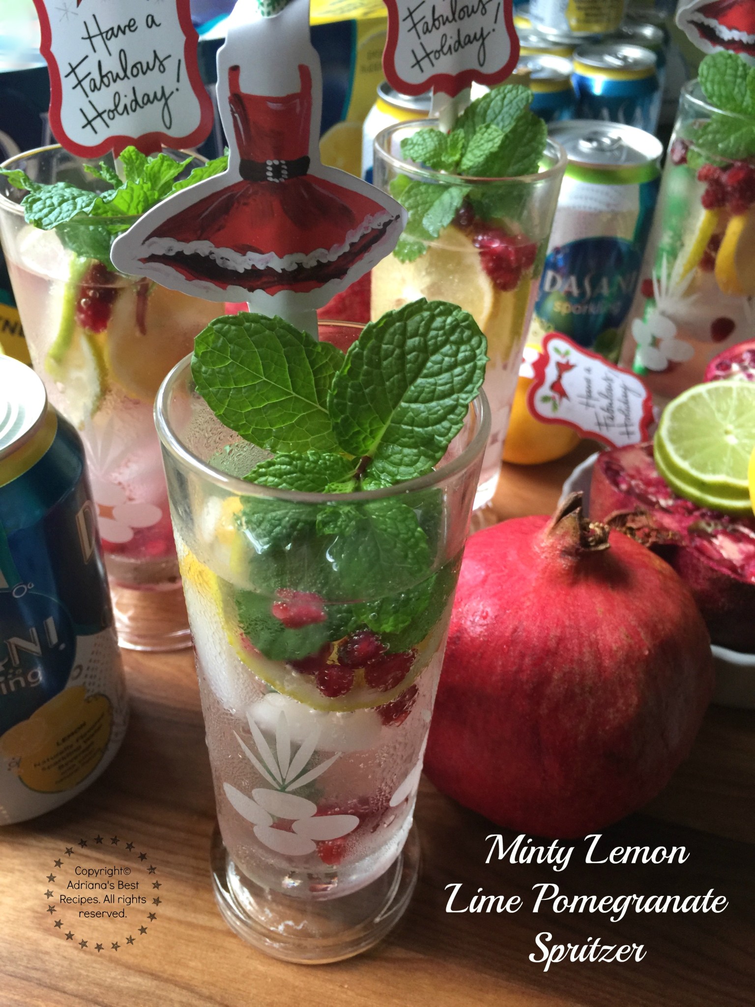 Minty Lemon Lime Pomegranate Spritzer recipe for the holidays #SparklingHolidays #ad