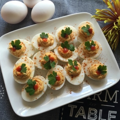 Recreating a Southern favorite making Sriracha Deviled Eggs