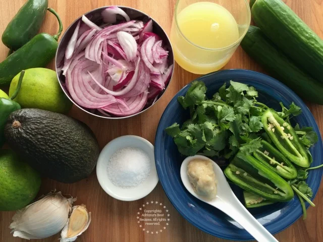 Ingredients for the shrimp aguachile marinade Ingredients for the shrimp aguachile marinade