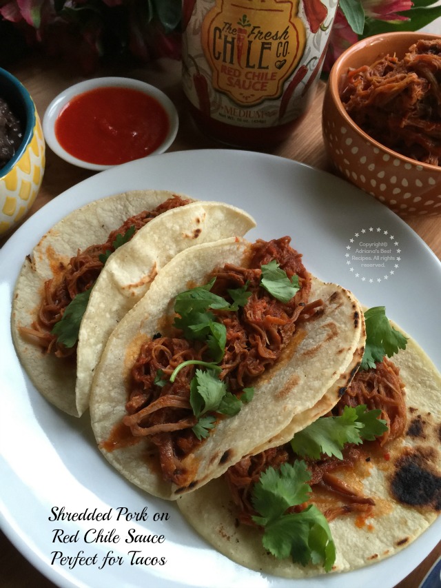 Shredded Pork on Red Chile Sauce perfect for tacos