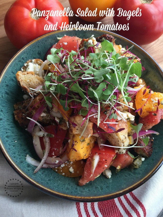 Panzanella Salad with bagels and heirloom tomatoes