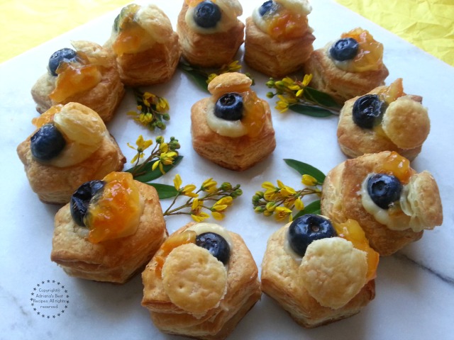 Recipe for the vanilla blueberry vol au vents with a dash of orange peel preserves