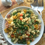 Spring pasta with asparagus tips, mixed veggies, parsley and butter